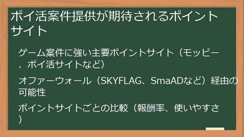 ポイ活案件提供が期待されるポイントサイト