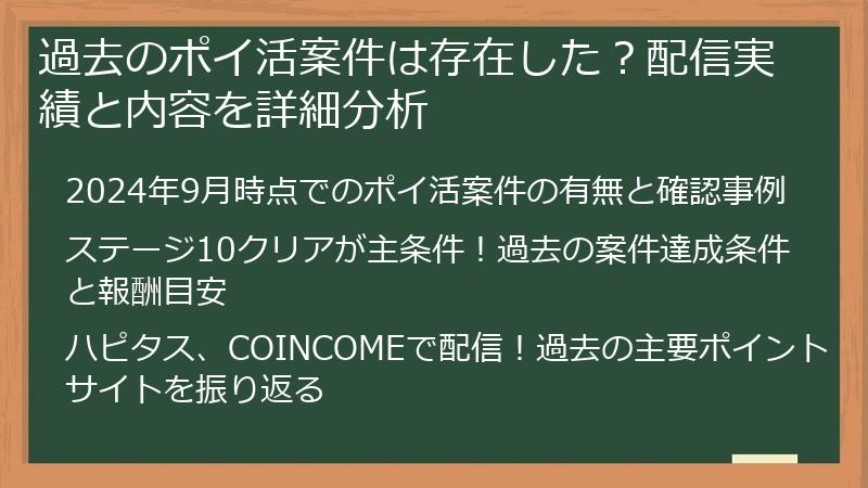 過去のポイ活案件は存在した？配信実績と内容を詳細分析