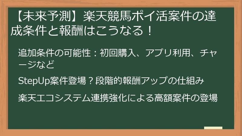 【未来予測】楽天競馬ポイ活案件の達成条件と報酬はこうなる！