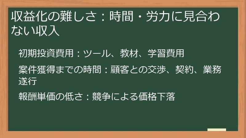 収益化の難しさ：時間・労力に見合わない収入