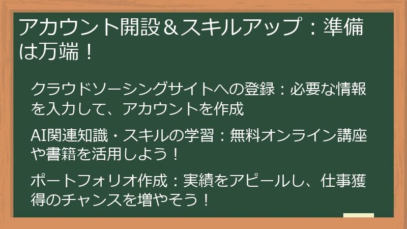 アカウント開設&スキルアップ:準備は万端!