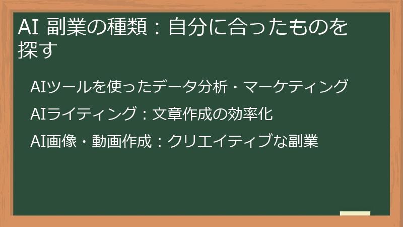 AI 副業の種類：自分に合ったものを探す