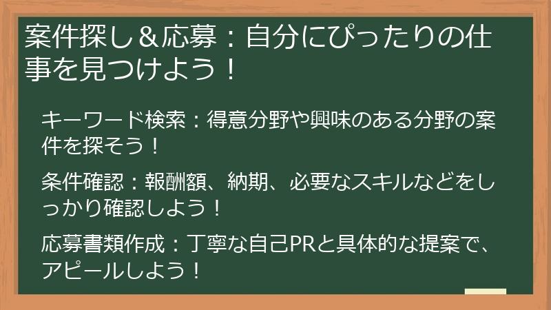 案件探し&応募:自分にぴったりの仕事を見つけよう!