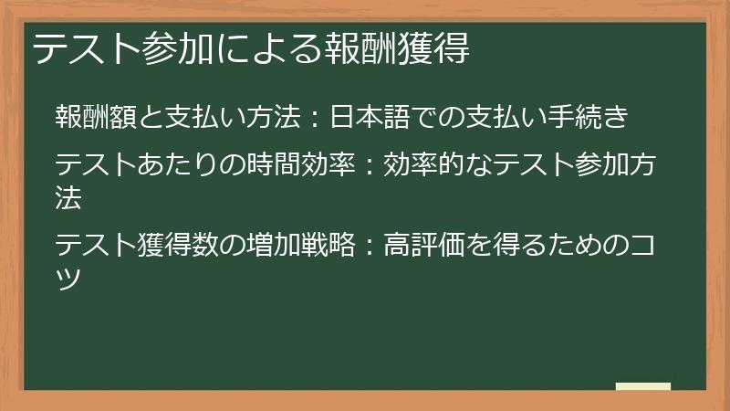 テスト参加による報酬獲得
