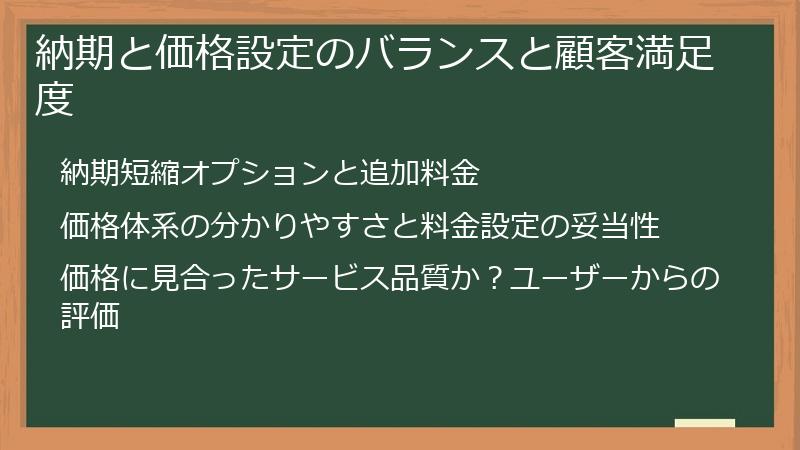 納期と価格設定のバランスと顧客満足度