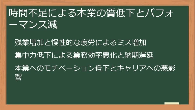 時間不足による本業の質低下とパフォーマンス減