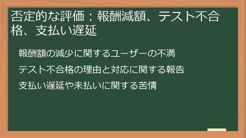 否定的な評価:報酬減額、テスト不合格、支払い遅延