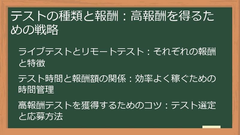 テストの種類と報酬:高報酬を得るための戦略