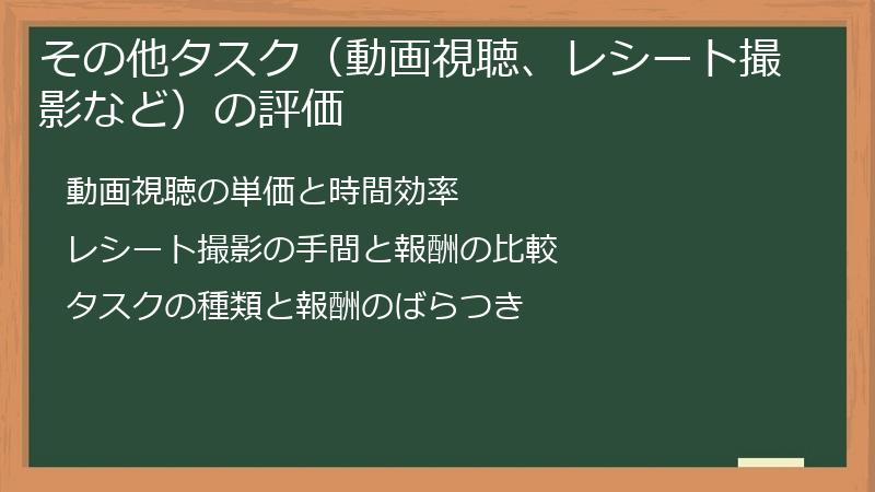 その他タスク（動画視聴、レシート撮影など）の評価