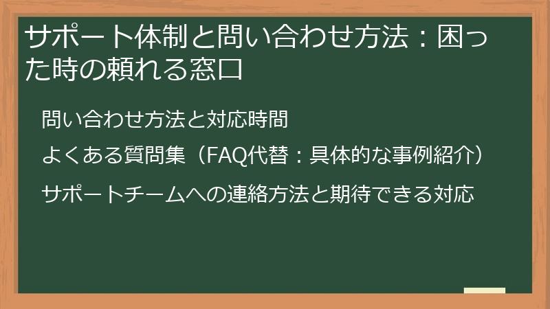 サポート体制と問い合わせ方法：困った時の頼れる窓口