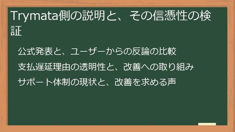 Trymata側の説明と、その信憑性の検証