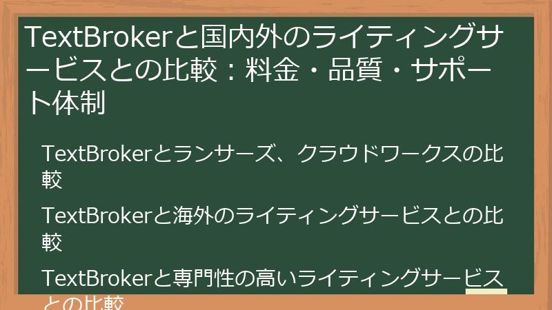 TextBrokerと国内外のライティングサービスとの比較:料金・品質・サポート体制