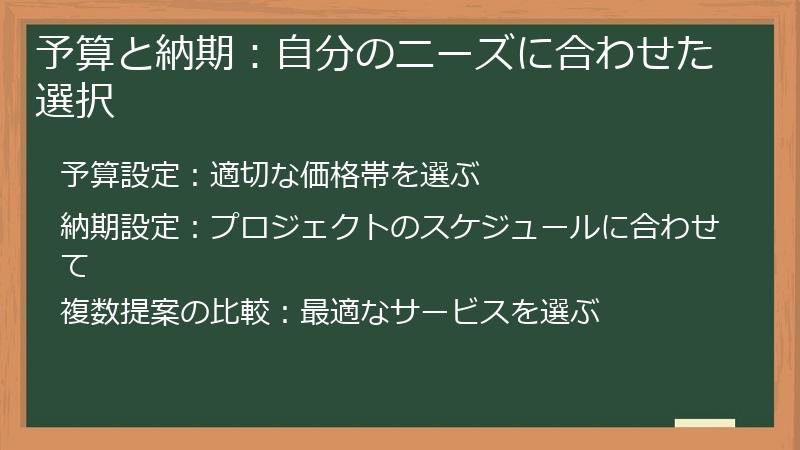 予算と納期：自分のニーズに合わせた選択