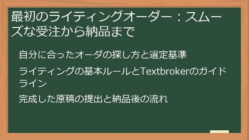 最初のライティングオーダー：スムーズな受注から納品まで