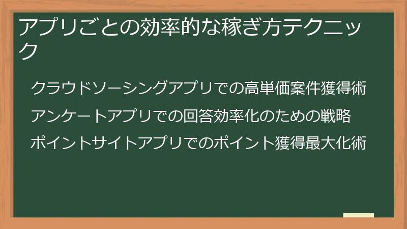 アプリごとの効率的な稼ぎ方テクニック