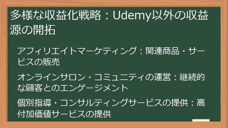 多様な収益化戦略：Udemy以外の収益源の開拓