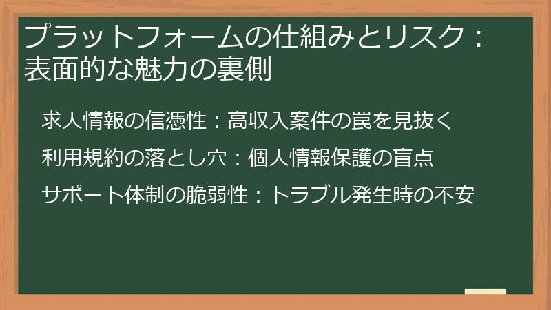プラットフォームの仕組みとリスク：表面的な魅力の裏側