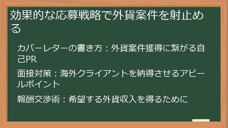 効果的な応募戦略で外貨案件を射止める
